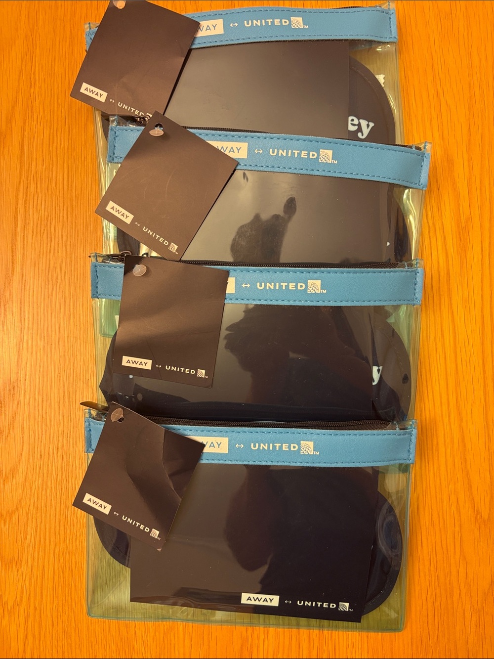 Set of 4 Clear United Airlines Travel Kits/Pouch